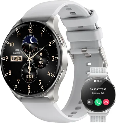Produktbild von Smartwatch Damen Herren 2026 1.43" AMOLED, Bluetooth Anrufe, 380mAh 7 Tage Akku, 100+ Sportmodi, IP68, Puls SpO2 Schlaf, iOS Android