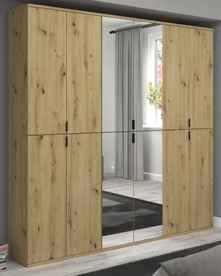 Produktbild von Garderobe und Kleiderschrank mit Spiegel "Line-Up" Eiche Mehrzweckschrank 183 x 193 cm