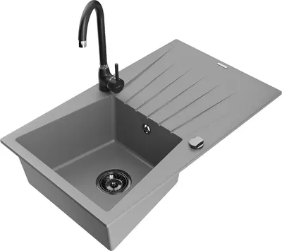 Produktbild von Mexen Cesar 1 Becken-Granitspüle mit Abtropffläche und Mischbatterie Telma, Grau - 6514-71-670200-70-B