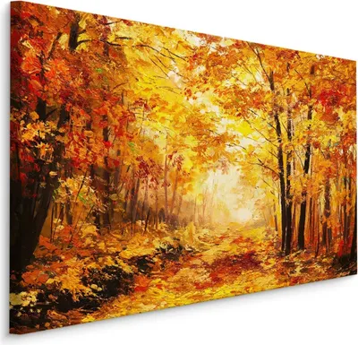 Produktbild von Muralo Leinwandbild Canvas Herbst WALD Gemälde Bäume Natur 3D Wandbild für Wohnzimmer Br. 70cm x Hö. 50cm