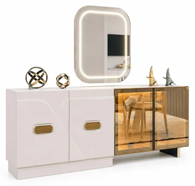 Produktbild von Exklusives LED Sideboard Designer Spiegel Modernes Wohnzimmer Set