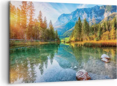 Produktbild von Bild auf Leinwand - Leinwandbild - Einteilig - Landschaft Berge Morgendämmerung - 120x80cm - Wand Bild - Wanddeko - Wandbilder - Leinwanddruck - Bilder - Wanddekoration - Leinwand bilder AA120x80-4456