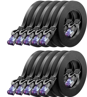 Produktbild von deleyCON 10x 2m RJ45 Patchkabel Flachkabel mit CAT7 Rohkabel Netzwerkkabel Ethernetkabel Slim U/FTP Gigabit Ethernet Lan Kabel - Schwarz