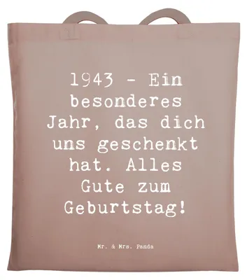Produktbild von Mr. & Mrs. Panda Tote Bag Spruch 1943 Geburtstag - Braun Pastell - Geschenk, Geburtstagsgruß, Tasche, historisches Jahr, besonderes, Alter, Jutebeutel, Uni, Erinnerungen