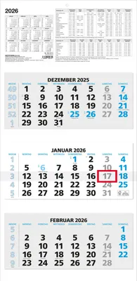 Produktbild von Zettler 3-Monatskalender blau 2026 - Wandkalender 32 × 70 cm, 3 Blöcke à 12 Blatt, 1 Monat pro Blatt, mit Datumschieber, Wochenzählung, Jahresübersicht, Kopftafel 16 cm, Fußleiste 3,5 cm,
