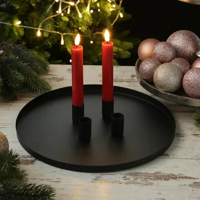 Produktbild von Stabkerzenhalter magnetisch - Kerzenständer für 4 Stabkerzen - Kerzentablett - D: 30cm - schwarz