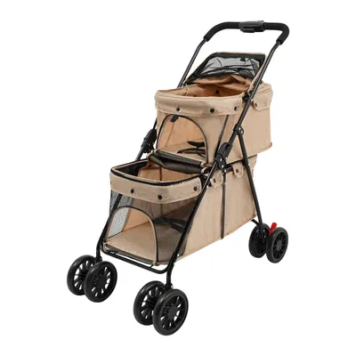 Image de Chariot pour chien, chariot pliable à 2 niveaux pour petits chiens et chats, chariot pour plusieurs animaux de compagnie