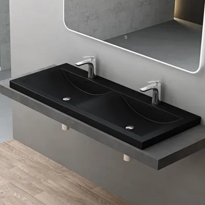 Immagine prodotto di doporro Lavabo da Incasso 120 cm Doppia Vasca in Marmoresina Nero, Lavabo Bagno Integrale Soprapiano con 2 Fori Rubinetto e Troppopieno Colossum03