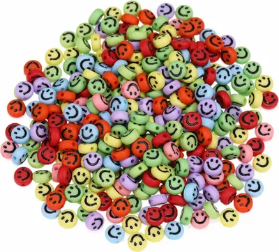 Obrázok produktu pre Remeselné korálky okrúhle 100 kusov, 7 x 4 mm okrúhle, farebné korálky so smajlíkom