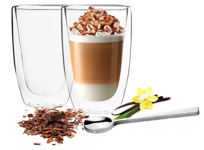 Obrázok produktu pre Dvojstenné sklenené poháre na Latte Macchiato, objem 450 ml, s lyžičkami