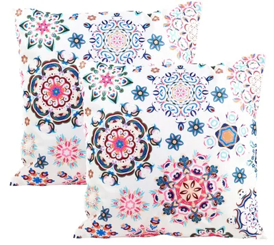 Produktbild von JACK 2er Set 45x45cm Motiv Outdoor Kissenhülle Kissenbezug Hülle Wasserfest Kissen Garten Stuhl Lotus Effekt, Farbe:Mandala Rosa
