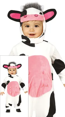 Productafbeelding van Dieren carnaval, koe kostuum, jumpsuit, baby, kostuum, uni, lieflijk design, carnaval, compleet pak, dierenavontuur, schattig koeienpak, feestoutfit, zacht dierenpak, pluche hoodie, carnavalspop, stijlvolle carnavalvreugde, maat: 86/92, kleur: wit