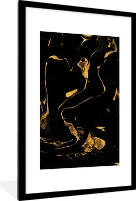 Produktbild von MuchoWow® Gerahmtes Poster Muster - Gold - Schwarz 60x90 cm - Poster mit Schwarzem Bilderrahmen Wandposter Rahmen Foto Bilder - Dekoration - Wandposter Wohnzimmer - Hochwertig