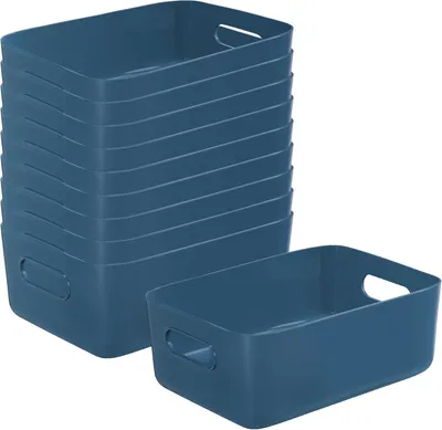 Zdjęcie produktu dla Allecto Premium - 10-częściowy zestaw plastikowych pojemników do przechowywania - niebieski - 25 cm - kuchnia, szafka, łazienka - organizer z uchwytem