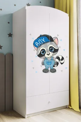 Obrázok produktu pre Detská šatníková skriňa Babydreams Šatníková skriňa so závesnými dverami Šatníková skriňa mýval biela