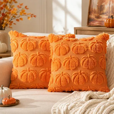 Immagine prodotto di Cuscini decorativi a tema autunnale, 50x50 cm, zucca, arancione, confezione da 2 pezzi