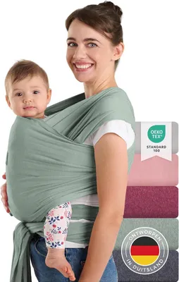 Zdjęcie produktu dla Chusta do noszenia dzieci 5,1 m, do 15 kg, 100% bawełna, zielona, dla noworodków