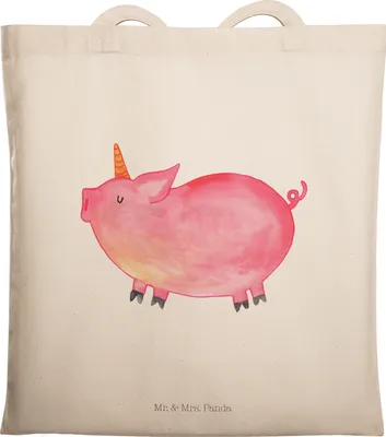 Produktbild von Mr. & Mrs. Panda Beutel Einhorn Schwein - Transparent - Geschenk, Party, totebag, Englisch, Tasche, Stoffbeutel, English, Unicorn, Tote Bag, Einkaufstasche, Schultasche