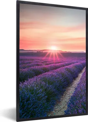 Produktbild von MuchoWow® Gerahmtes Poster Lavendel - Lila - Blumen - Himmel 60x90 cm - Poster mit Schwarzem Bilderrahmen Wandposter Rahmen Foto Bilder - Kunst