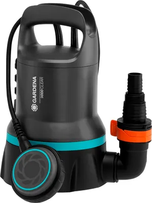 A black submersible pump with turquoise and orange accents, shown against a white background.