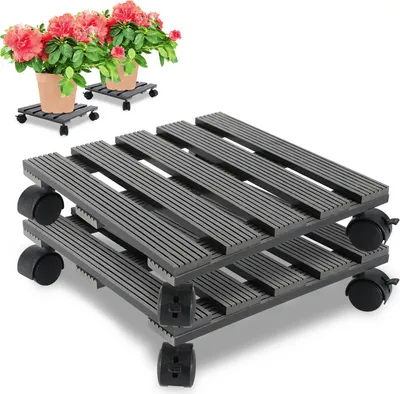 Produktbild von Jopassy 2x Pflanzenroller Blumenroller Blumentopfuntersetzer Rollbrett Grau Eckig