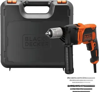 Image de Perceuse à Percussion Électrique Black & Decker BEH850K, 850W, 2 Vitesses, Mandrin Autoserrant, Valise + Accessoires