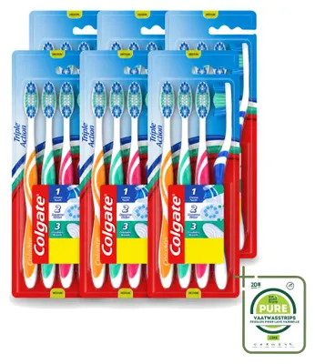 Imagen del producto de 6 cepillos de dientes Colgate Triple Acción, tamaño medio, pack grande - 6 unidades