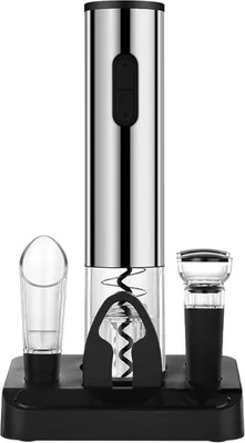 Image de Kit ouvre-bouteille à piles, ouvre-bouteille électrique avec aérateur et bec verseur 2 en 1, 2 bouchons de vin sous vide pour les amateurs de vin, kit cadeau de Noël