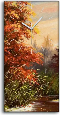 Produktbild von Leinwand Uhr Küche Wohnzimmer Bild 30x60 Ölgemälde Wald Bäume Fluss Natur - weiße Hände