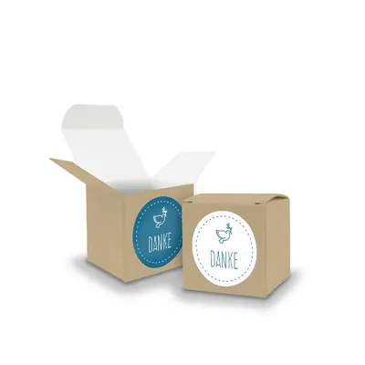 Produktbild von SET Taube Danke (Motiv40) 24x Faltschachtel Würfel 5cm BRAUN + Sticker