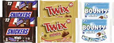 Produktbild von Schokoriegel Minis Mix 1362g I 2x Snickers 227g, 2x Twix 227g & 2x Bounty 227g