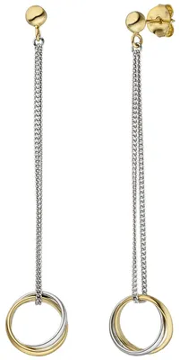 Produktbild von Ohrhänger Hängerstecker Ringe auf Kettchen, 925 Silber rhodiniert gelbvergoldet