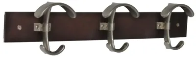 Immagine prodotto di Appendiabiti da parete con 3 ganci in zamak, finitura nichel satinato/marrone.