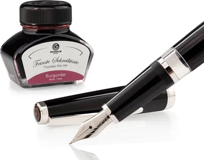 Immagine prodotto di Set penna stilografica Cleo Skribent Classic Palladium Nero, penna stilografica a stantuffo e 30 ml di inchiostro bordeaux