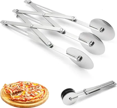 Produktbild von 5-Rad Edelstahl Pizzaschneider, Teigschneider mit 5 Rädern, verstellbarer Pizzaschneider, Pizzaschneider, Edelstahl Teigschneider, Radteigschneider, Backwerkzeug für Pizza, Kuchen, Teig