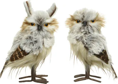 Produktbild von Weihnachtsfigur Eule Plüsch / Federn 15cm braun, 1 Stück sortiert
