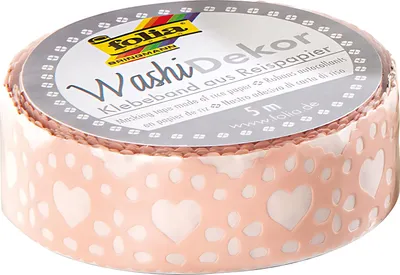 Produktbild von folia Deko-Bordüre Washi-Dekor "HERZCHEN" 15 mm x 5 m rosa
