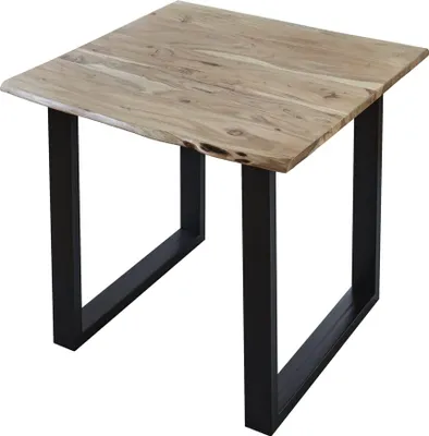 Produktbild von Esstisch 80x80 cm Lubin, Akazienholz naturfarben, Massiver Esszimmertisch mit echter Baumkante, Baumkantentisch mit U-Gestell Schwarz, Holztisch mit 26 mm Tischplatte