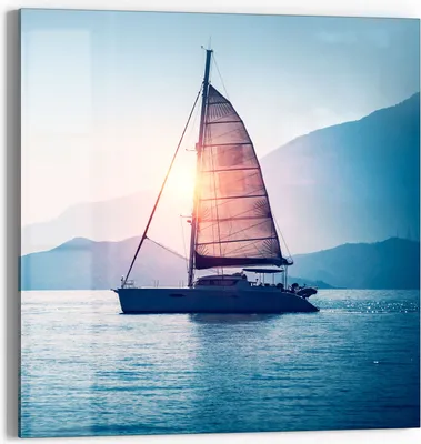 Produktbild von DEQORI Glasbild Echtglas 30x30 cm 'Segelboot in Abendsonne' Wandbild Bild modern Deko