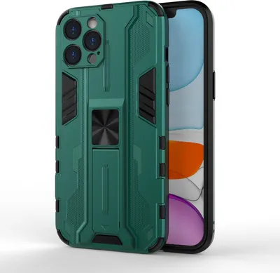 Produktbild von iPhone 12 Pro Hülle, Dual Layer PC TPU Bumper Stoßfest Ständer Schutzhülle für iPhone 12 Pro Grün