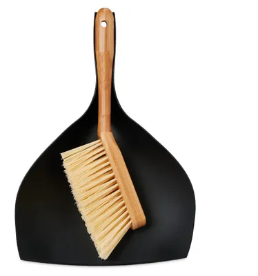 Image de Ensemble de balayage Relaxdays, ensemble pelle et balai, ménage, camping et voiture, bambou et plastique, balayette, noir et naturel