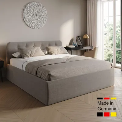 Produktbild von Home Collective Polsterbett 160x200 cm Doppelbett Bett mit verstellbarem Lattenrost & Bettkasten, gepolstertes Kopfteil, Germany | Beige