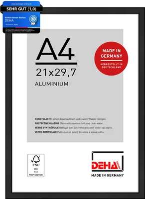 Produktbild von DEHA Design Aluminium Bilderrahmen Boston, 21x29,7 cm (A4), Eloxal Schwarz Matt