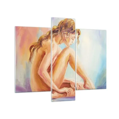 Produktbild von Bilder auf glas - 3 Teile - Frau Nacktheit Abgesehen von - 95x80cm - Glasbilder - Wandbilder - Bilder - zum Aufhängen bereit - Wanddekoration aus Glas - Glas Bilder - Wandbild auf Glas - GCB95x80-4174