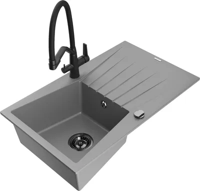 Produktbild von Mexen Cesar 1 Becken-Granitspüle mit Abtropffläche und Mischbatterie Duo, Grau - 6514-71-671701-70-B