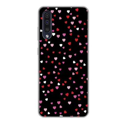 Produktbild von MuchoWow® Handyhülle Schutzhülle Hülle für Samsung Galaxy A50 Eine Illustration mit Herzen auf einem schwarzen Hintergrund Silikon Softcase Handy Hülle - Mobiltelefonhülle