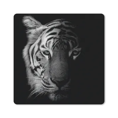 Produktbild von MuchoWow® Mauspad Mousepad Tiger - Tiere - Wild - Schwarz - Weiß 20x20 cm - Mousepads - Maus Mat - Pad - Mausunterlage - Desk Mat - Bureauartikeln