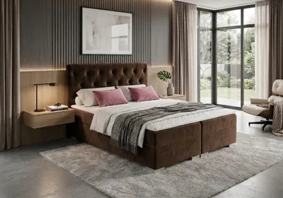 Produktbild von Boxspringbett LIVERPOOL 180 x 200 cm Amor Velvet 01 Braun Bett mit zwei Bettkästen und Matratze,Komplett-Set mit Topper, Doppelbett, Polsterbett, KI-generiertes Bild