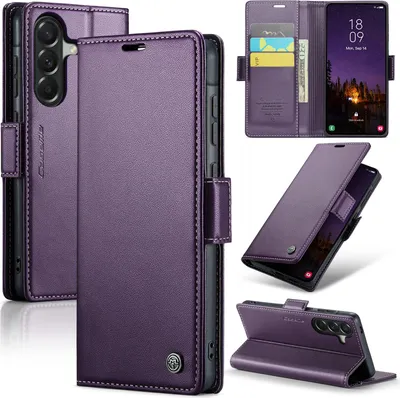 Produktbild von Lederhülle für Samsung Galaxy A57 Brieftasche Kartenfach Schutzhülle mit Standfunktion Lila