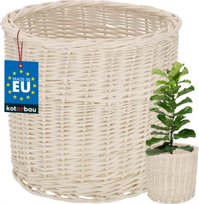 Immagine prodotto di KOTARBAU® Cesto in vimini per piante Bianco Altezza 26 cm ⌀ 28 cm Fioriera in vimini Cesto per piante in vimini Fioriere in vimini per esterni per balcone Vaso da fiori in vimini